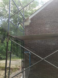 June 25, 2025 – Scaffolding installed on east and north walls